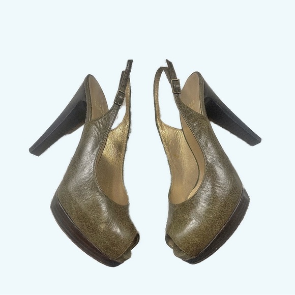 Stuart Weitzman Green Leather Peeptoe Slingback Shoes 6.5 - Picture 3 of 10